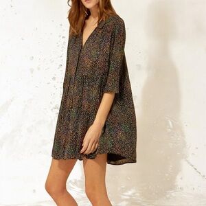 NWOT Ba&sh ‘Alma’ Collared Shift Dress in Black / Purple Multi Speckled Print M